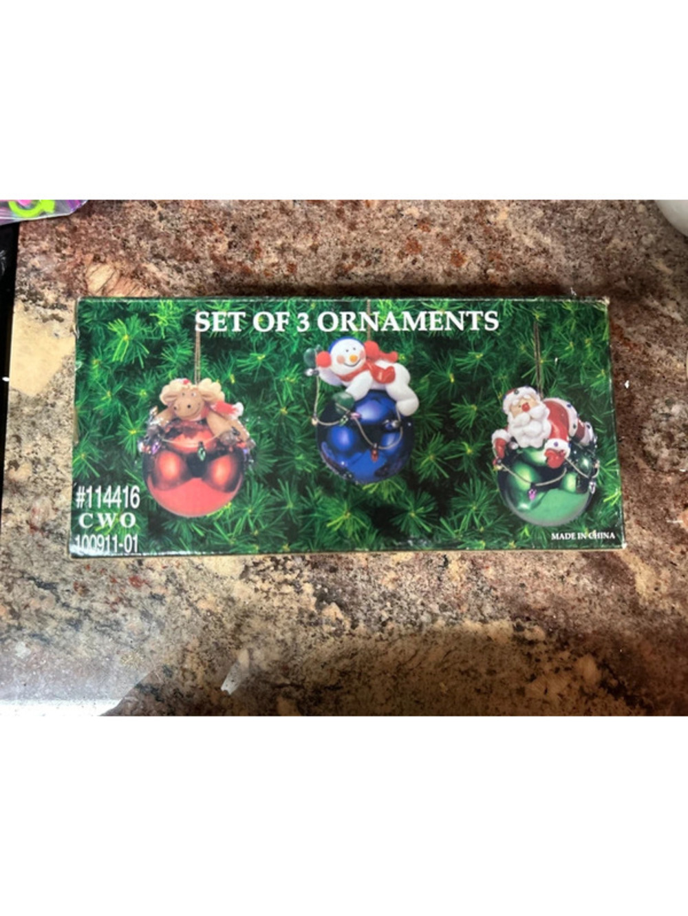 Set of three Christmas ornaments